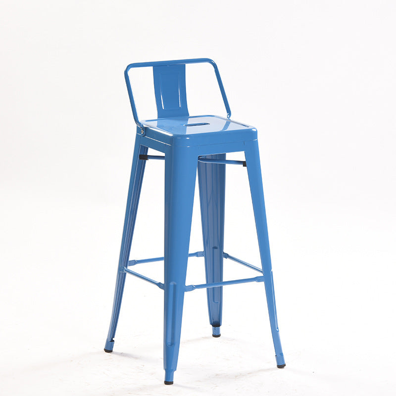 Industrial Style Metal Bar-stool Square Iron Seat Counter Stool for Kitchen Bar Blue With Back 1 Piece Clearhalo 'Bar Furniture' 'Bar Stools' 'bar_stools' 'furn' 'furn_bar_stools' 'furniture_bar_stools' 'Kitchen & Dining Furniture' 'kitchen&dining_furn' 'kitchen' 'kitchen_furn' Furniture' 4603057