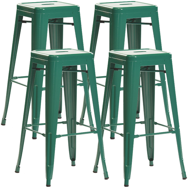 Industrial Style Metal Bar-stool Square Iron Seat Counter Stool for Kitchen Bar Dark Green Backless 4 Piece Set Clearhalo 'Bar Furniture' 'Bar Stools' 'bar_stools' 'furn' 'furn_bar_stools' 'furniture_bar_stools' 'Kitchen & Dining Furniture' 'kitchen&dining_furn' 'kitchen' 'kitchen_furn' Furniture' 4603065
