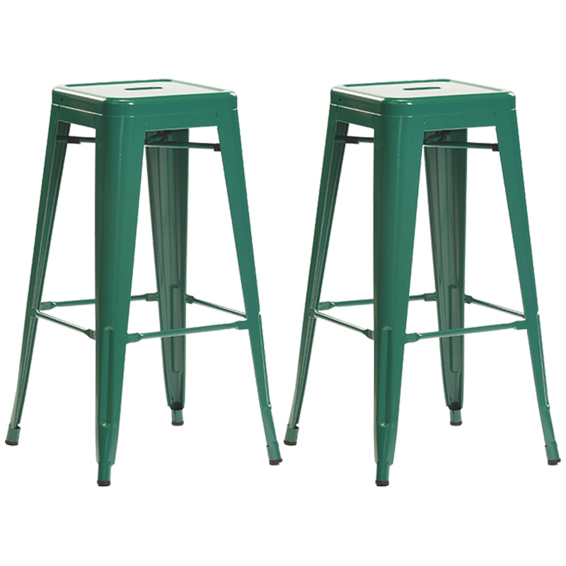 Industrial Style Metal Bar-stool Square Iron Seat Counter Stool for Kitchen Bar Dark Green Backless 2 Piece Set Clearhalo 'Bar Furniture' 'Bar Stools' 'bar_stools' 'furn' 'furn_bar_stools' 'furniture_bar_stools' 'Kitchen & Dining Furniture' 'kitchen&dining_furn' 'kitchen' 'kitchen_furn' Furniture' 4603067