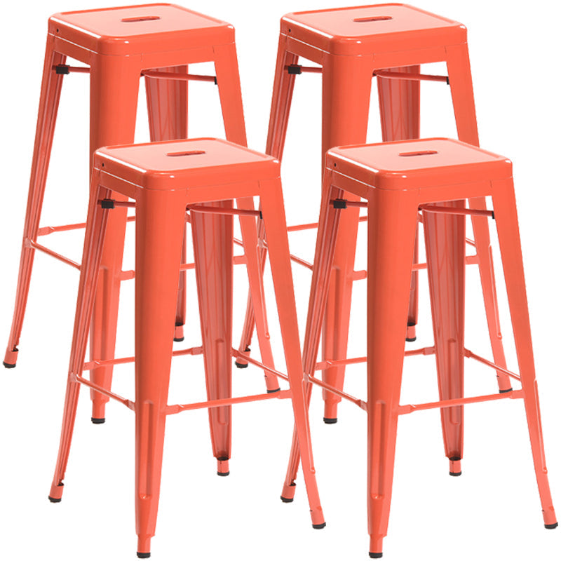 Industrial Style Metal Bar-stool Square Iron Seat Counter Stool for Kitchen Bar Orange Yellow Backless 4 Piece Set Clearhalo 'Bar Furniture' 'Bar Stools' 'bar_stools' 'furn' 'furn_bar_stools' 'furniture_bar_stools' 'Kitchen & Dining Furniture' 'kitchen&dining_furn' 'kitchen' 'kitchen_furn' Furniture' 4603071