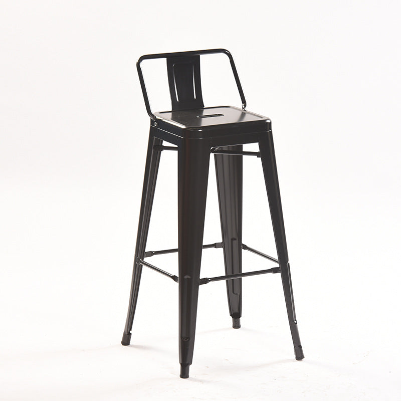 Industrial Style Metal Bar-stool Square Iron Seat Counter Stool for Kitchen Bar Black With Back 1 Piece Clearhalo 'Bar Furniture' 'Bar Stools' 'bar_stools' 'furn' 'furn_bar_stools' 'furniture_bar_stools' 'Kitchen & Dining Furniture' 'kitchen&dining_furn' 'kitchen' 'kitchen_furn' Furniture' 4603081