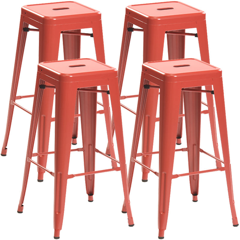 Industrial Style Metal Bar-stool Square Iron Seat Counter Stool for Kitchen Bar Red Backless 4 Piece Set Clearhalo 'Bar Furniture' 'Bar Stools' 'bar_stools' 'furn' 'furn_bar_stools' 'furniture_bar_stools' 'Kitchen & Dining Furniture' 'kitchen&dining_furn' 'kitchen' 'kitchen_furn' Furniture' 4603083