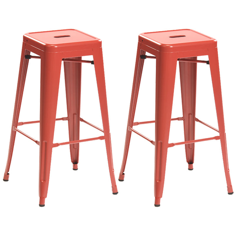 Industrial Style Metal Bar-stool Square Iron Seat Counter Stool for Kitchen Bar Red Backless 2 Piece Set Clearhalo 'Bar Furniture' 'Bar Stools' 'bar_stools' 'furn' 'furn_bar_stools' 'furniture_bar_stools' 'Kitchen & Dining Furniture' 'kitchen&dining_furn' 'kitchen' 'kitchen_furn' Furniture' 4603085