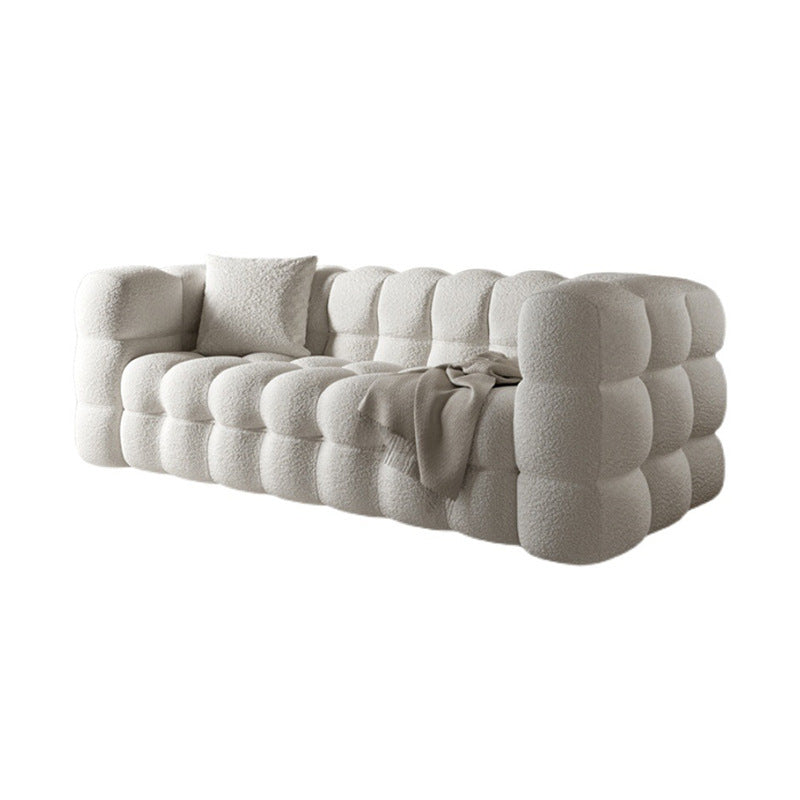 Sofa with Pillow Back with Wool/imitation Leather Beige Cushions 87"L x 40"W x 29.5"H Faux Leather Clearhalo 'furn' 'furn_sofas' 'Furniture' 'furniture_sofas' 'kitchen' 'kitchen_sofas' 'Living Room Furniture' 'Sofa' 'sofas' 4607301