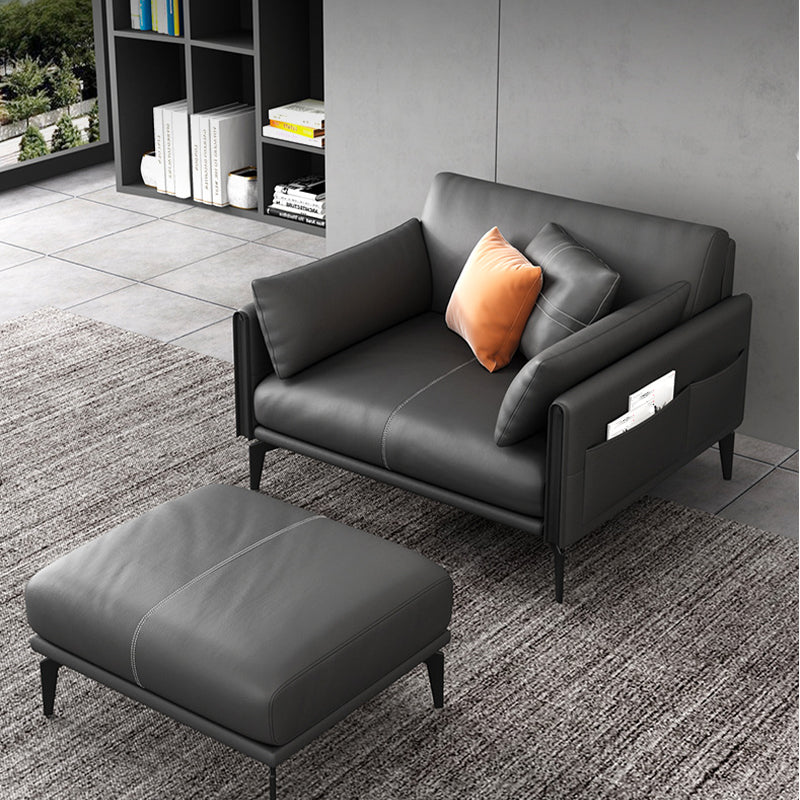 Black Upholstered with Pillow Back Against Leather/leather Seat 35.5"L x 33.5"W x 33.5"H Genuine Leather Clearhalo 'furn' 'furn_sofas' 'Furniture' 'furniture_sofas' 'kitchen' 'kitchen_sofas' 'Living Room Furniture' 'Sofa' 'sofas' 4607333