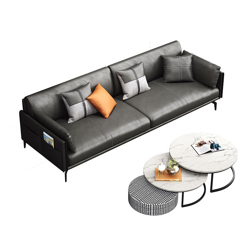 Black Upholstered with Pillow Back Against Leather/leather Seat Clearhalo 'furn' 'furn_sofas' 'Furniture' 'furniture_sofas' 'kitchen' 'kitchen_sofas' 'Living Room Furniture' 'Sofa' 'sofas' 4607335