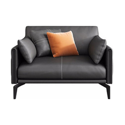 Black Upholstered with Pillow Back Against Leather/leather Seat 35.5"L x 33.5"W x 33.5"H Faux Leather Clearhalo 'furn' 'furn_sofas' 'Furniture' 'furniture_sofas' 'kitchen' 'kitchen_sofas' 'Living Room Furniture' 'Sofa' 'sofas' 4607336