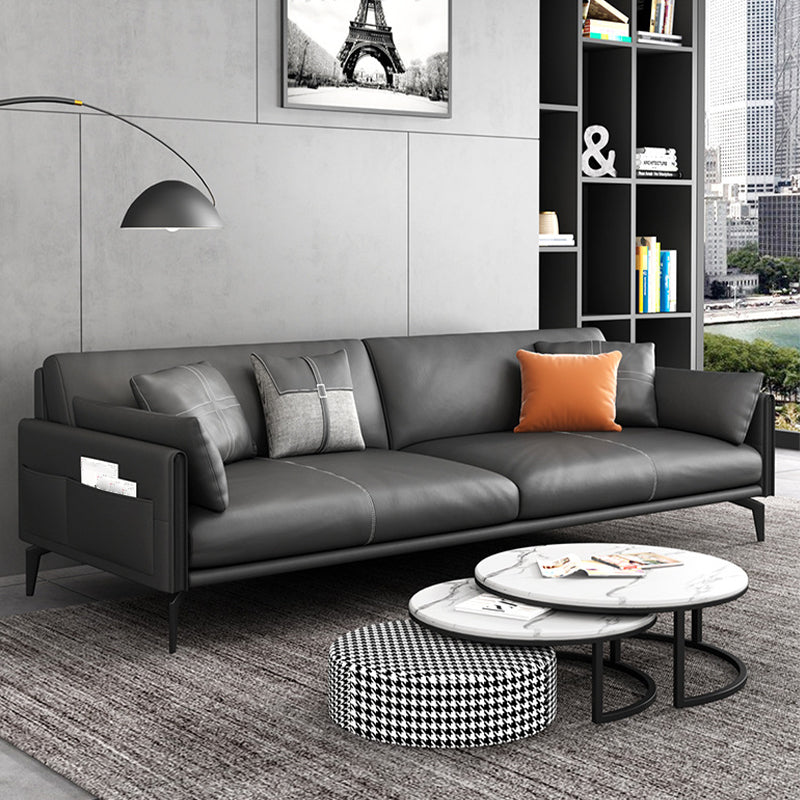 Black Upholstered with Pillow Back Against Leather/leather Seat Clearhalo 'furn' 'furn_sofas' 'Furniture' 'furniture_sofas' 'kitchen' 'kitchen_sofas' 'Living Room Furniture' 'Sofa' 'sofas' 4607343