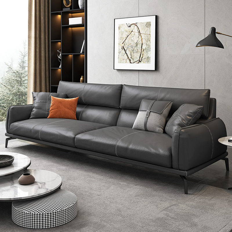 Black Frame Modern Style with Pillow Back Against Leather/leather Seat Clearhalo 'Furniture' 'furniture_sofas' 'kitchen' 'kitchen_sofas' 'Living Room Furniture' 'Sofa' 'sofas' 4607395