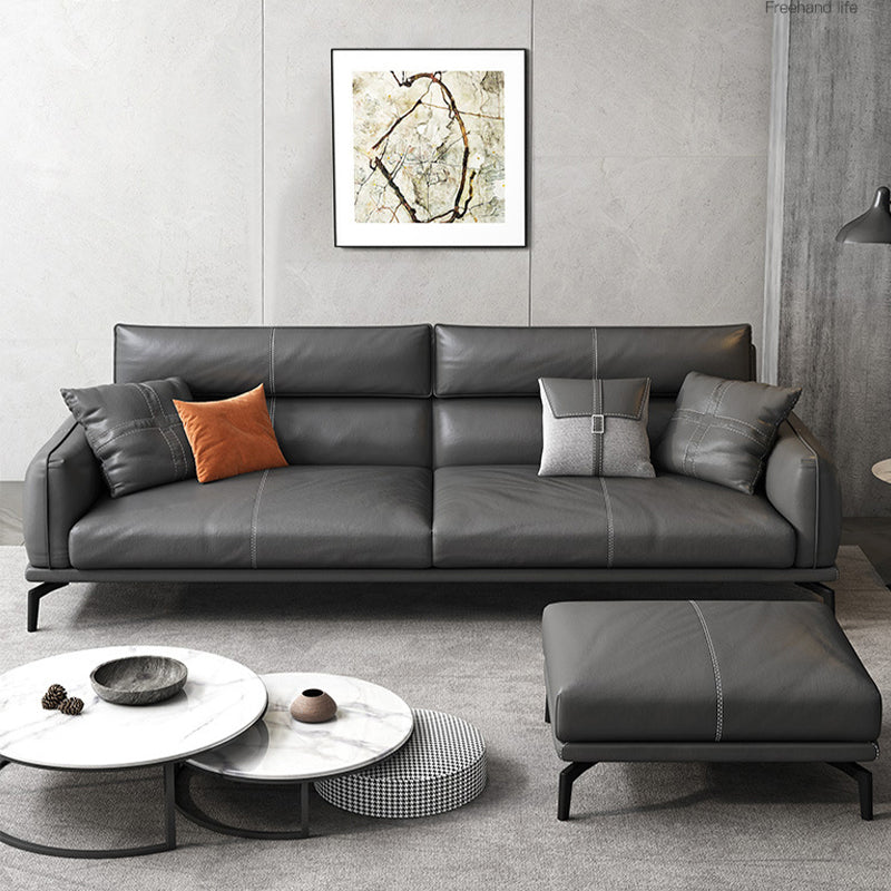 Black Frame Modern Style with Pillow Back Against Leather/leather Seat 33.5''H x 83''L x 33.5''W Clearhalo 'Furniture' 'furniture_sofas' 'kitchen' 'kitchen_sofas' 'Living Room Furniture' 'Sofa' 'sofas' 4607398
