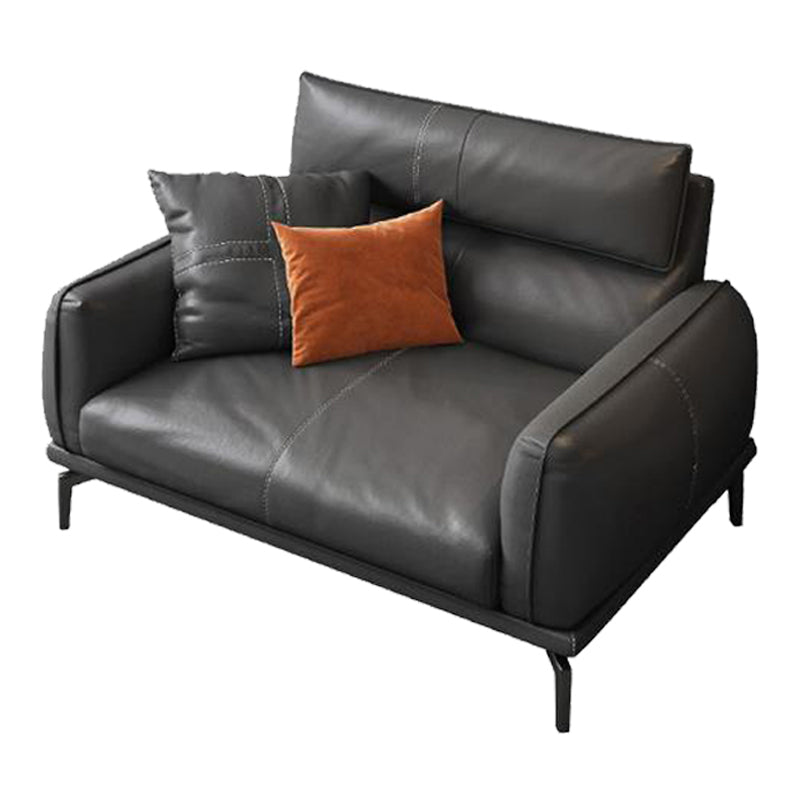 Black Frame Modern Style with Pillow Back Against Leather/leather Seat 33.5"H x 35.5"L x 33.5"W Clearhalo 'Furniture' 'furniture_sofas' 'kitchen' 'kitchen_sofas' 'Living Room Furniture' 'Sofa' 'sofas' 4607401