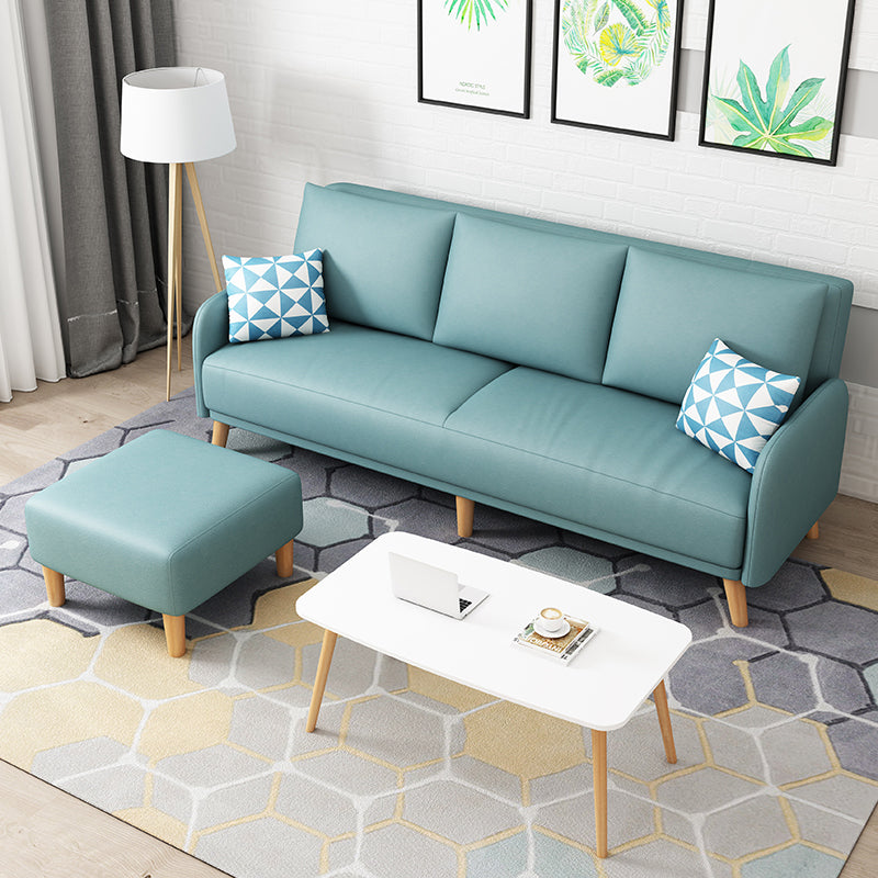 80"High Faux Leather Square Arm Convertible Sofa with Pillow,Living Room 75"L x 28"W x 31.5"H Sky Blue Clearhalo 'furn' 'furn_sofas' 'Furniture' 'furniture_sofas' 'kitchen' 'kitchen_sofas' 'Living Room Furniture' 'Sofa' 'sofas' 4607571