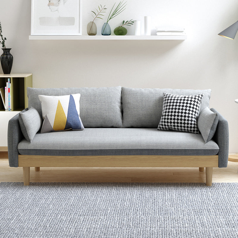 Fabric Grey 3-seat Square Arm Sofa Nordic with 2 Pillows Loveseat 55.1"L x 29.5"W x 29.5"H Grey Clearhalo 'furn' 'furn_sofas' 'Furniture' 'furniture_sofas' 'kitchen' 'kitchen_sofas' 'Living Room Furniture' 'Sofa' 'sofas' 4607599