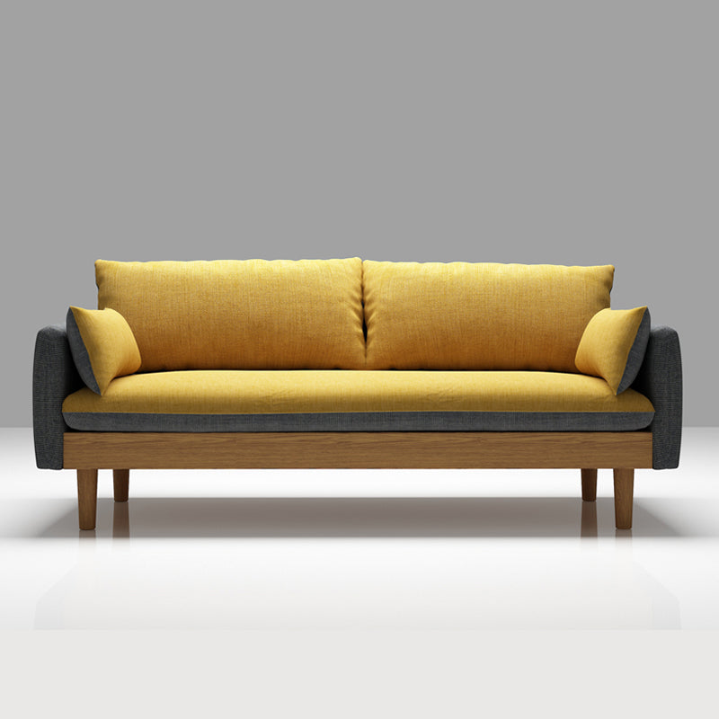 Fabric Grey 3-seat Square Arm Sofa Nordic with 2 Pillows Loveseat Yellow Clearhalo 'furn' 'furn_sofas' 'Furniture' 'furniture_sofas' 'kitchen' 'kitchen_sofas' 'Living Room Furniture' 'Sofa' 'sofas' 4607600