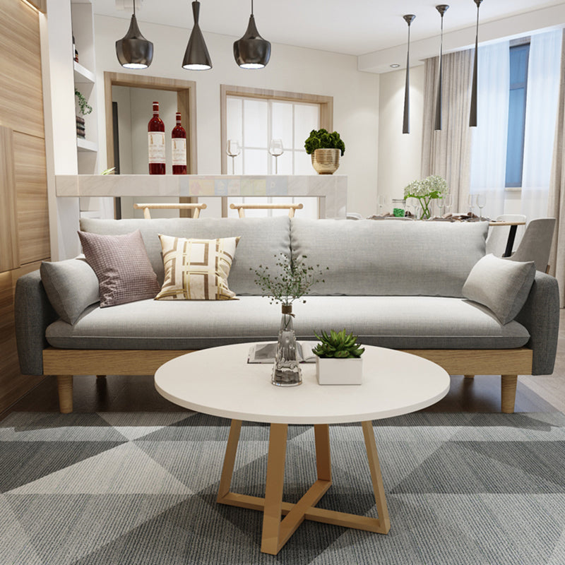 Fabric Grey 3-seat Square Arm Sofa Nordic with 2 Pillows Loveseat Clearhalo 'furn' 'furn_sofas' 'Furniture' 'furniture_sofas' 'kitchen' 'kitchen_sofas' 'Living Room Furniture' 'Sofa' 'sofas' 4607601