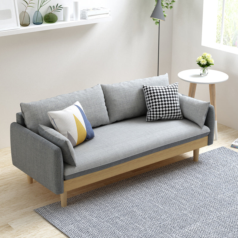 Fabric Grey 3-seat Square Arm Sofa Nordic with 2 Pillows Loveseat 63"L x 29.5"W x 29.5"H Red Clearhalo 'furn' 'furn_sofas' 'Furniture' 'furniture_sofas' 'kitchen' 'kitchen_sofas' 'Living Room Furniture' 'Sofa' 'sofas' 4607603
