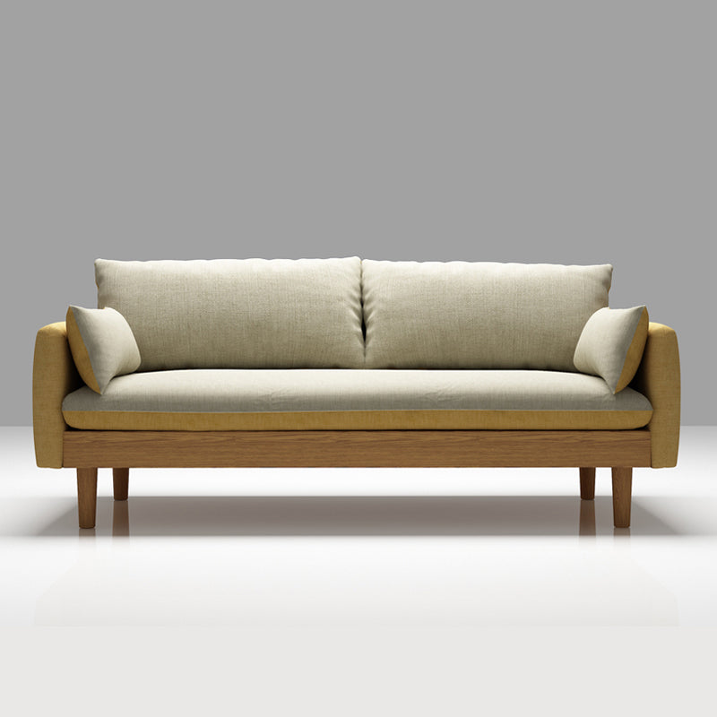 Fabric Grey 3-seat Square Arm Sofa Nordic with 2 Pillows Loveseat Brown-Yellow Clearhalo 'furn' 'furn_sofas' 'Furniture' 'furniture_sofas' 'kitchen' 'kitchen_sofas' 'Living Room Furniture' 'Sofa' 'sofas' 4607607