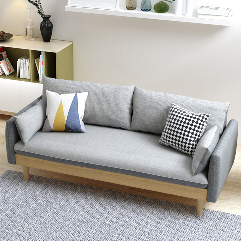 Fabric Grey 3-seat Square Arm Sofa Nordic with 2 Pillows Loveseat Clearhalo 'furn' 'furn_sofas' 'Furniture' 'furniture_sofas' 'kitchen' 'kitchen_sofas' 'Living Room Furniture' 'Sofa' 'sofas' 4607608