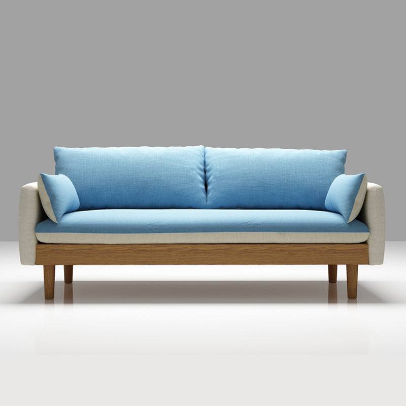 Fabric Grey 3-seat Square Arm Sofa Nordic with 2 Pillows Loveseat Sky Blue-White Clearhalo 'furn' 'furn_sofas' 'Furniture' 'furniture_sofas' 'kitchen' 'kitchen_sofas' 'Living Room Furniture' 'Sofa' 'sofas' 4607609