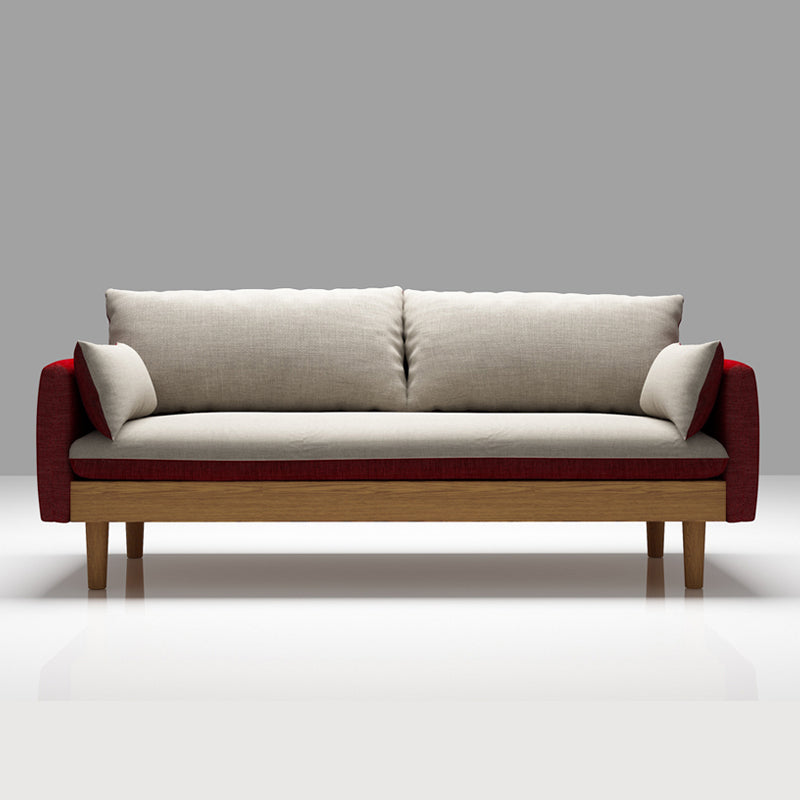 Fabric Grey 3-seat Square Arm Sofa Nordic with 2 Pillows Loveseat Red Clearhalo 'furn' 'furn_sofas' 'Furniture' 'furniture_sofas' 'kitchen' 'kitchen_sofas' 'Living Room Furniture' 'Sofa' 'sofas' 4607613