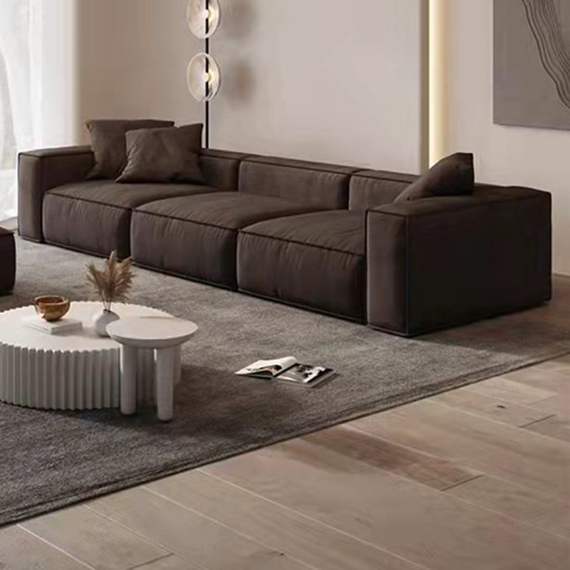 Contemporary Scratch resistant Sofa 25.6"H Fabric Tight Back Square Arm Sofa,Dark Brown 126"L x 41"W x 26"H Sponge Clearhalo 'furn' 'furn_sofas' 'Furniture' 'furniture_sofas' 'kitchen' 'kitchen_sofas' 'Living Room Furniture' 'Sofa' 'sofas' 4607674
