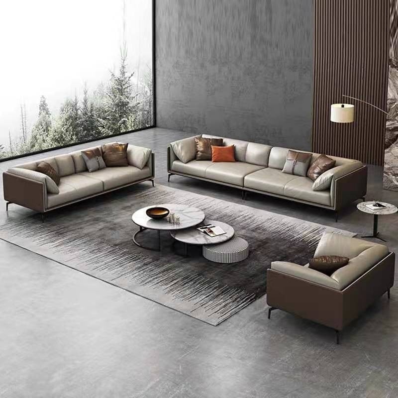 Standard Square Arm Loveseat Grey Loose Back Leather Bench Seating Clearhalo 'furn' 'furn_sofas' 'Furniture' 'furniture_sofas' 'kitchen' 'kitchen_sofas' 'Living Room Furniture' 'Sofa' 'sofas' 4607687