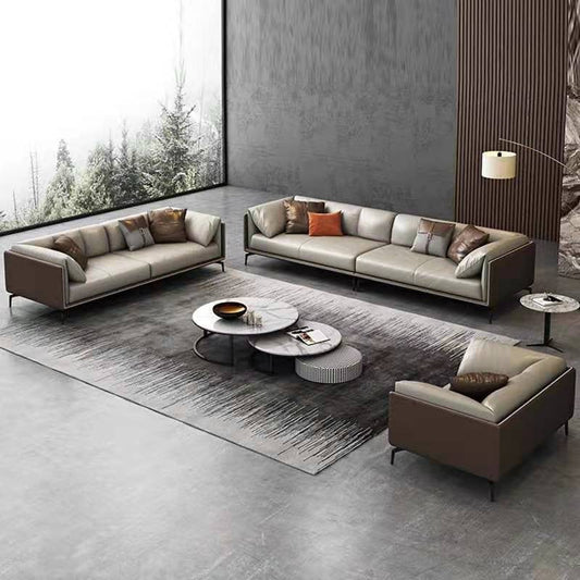 Standard Square Arm Loveseat Grey Loose Back Leather Bench Seating Clearhalo 'furn' 'furn_sofas' 'Furniture' 'furniture_sofas' 'kitchen' 'kitchen_sofas' 'Living Room Furniture' 'Sofa' 'sofas' 4607687
