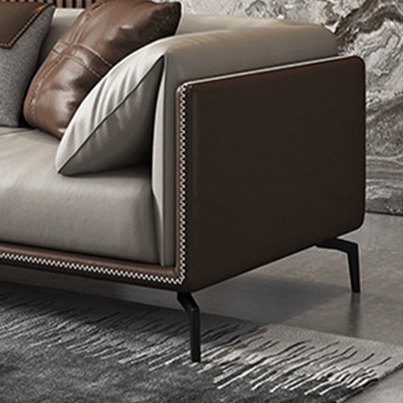 Standard Square Arm Loveseat Grey Loose Back Leather Bench Seating Clearhalo 'furn' 'furn_sofas' 'Furniture' 'furniture_sofas' 'kitchen' 'kitchen_sofas' 'Living Room Furniture' 'Sofa' 'sofas' 4607695