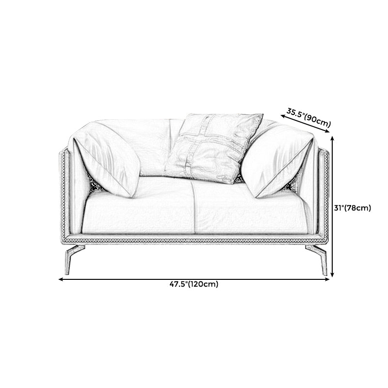 Standard Square Arm Loveseat Grey Loose Back Leather Bench Seating Clearhalo 'furn' 'furn_sofas' 'Furniture' 'furniture_sofas' 'kitchen' 'kitchen_sofas' 'Living Room Furniture' 'Sofa' 'sofas' 4607696