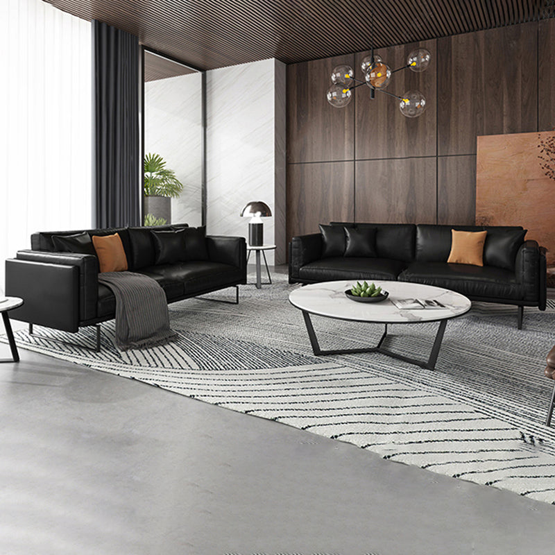 Wooden Genuine Leather Cushions Sofa 31.5"H Contemporary Industrial Square Arm Sofa,Black Clearhalo 'furn' 'furn_sofas' 'Furniture' 'furniture_sofas' 'kitchen' 'kitchen_sofas' 'Living Room Furniture' 'Sofa' 'sofas' 4607753