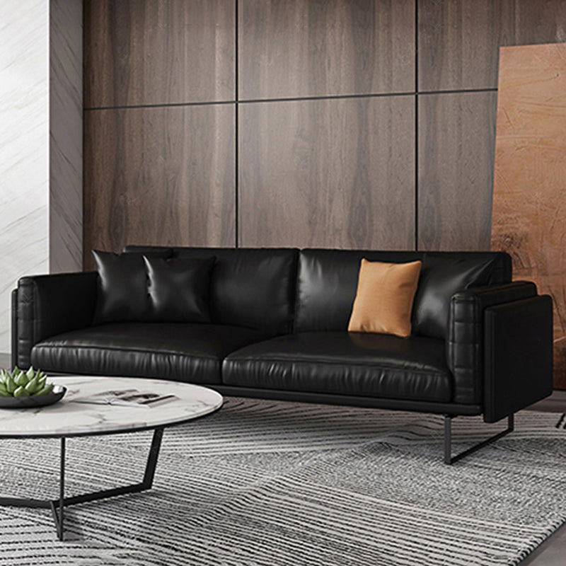 Wooden Genuine Leather Cushions Sofa 31.5"H Contemporary Industrial Square Arm Sofa,Black 65"L x 32"W x 31.5"H Leather Clearhalo 'furn' 'furn_sofas' 'Furniture' 'furniture_sofas' 'kitchen' 'kitchen_sofas' 'Living Room Furniture' 'Sofa' 'sofas' 4607754