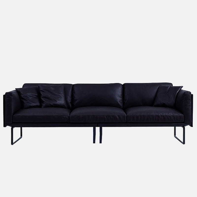 Wooden Genuine Leather Cushions Sofa 31.5"H Contemporary Industrial Square Arm Sofa,Black 106"L x 32"W x 31.5"H Clearhalo 'furn' 'furn_sofas' 'Furniture' 'furniture_sofas' 'kitchen' 'kitchen_sofas' 'Living Room Furniture' 'Sofa' 'sofas' 4607756