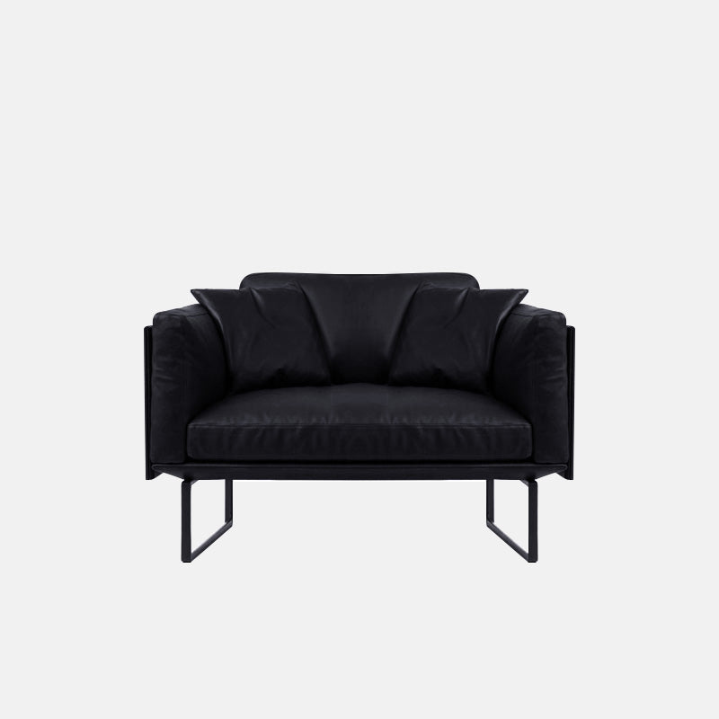 Wooden Genuine Leather Cushions Sofa 31.5"H Contemporary Industrial Square Arm Sofa,Black 39"L x 32"W x 31.5"H Clearhalo 'furn' 'furn_sofas' 'Furniture' 'furniture_sofas' 'kitchen' 'kitchen_sofas' 'Living Room Furniture' 'Sofa' 'sofas' 4607757