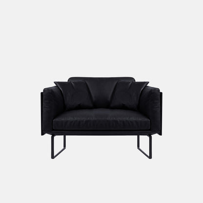 Wooden Genuine Leather Cushions Sofa 31.5"H Contemporary Industrial Square Arm Sofa,Black 39"L x 32"W x 31.5"H Clearhalo 'furn' 'furn_sofas' 'Furniture' 'furniture_sofas' 'kitchen' 'kitchen_sofas' 'Living Room Furniture' 'Sofa' 'sofas' 4607757