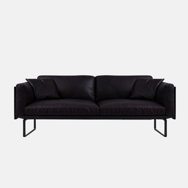 Wooden Genuine Leather Cushions Sofa 31.5"H Contemporary Industrial Square Arm Sofa,Black Clearhalo 'furn' 'furn_sofas' 'Furniture' 'furniture_sofas' 'kitchen' 'kitchen_sofas' 'Living Room Furniture' 'Sofa' 'sofas' 4607758