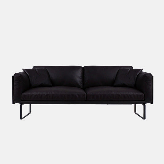 Wooden Genuine Leather Cushions Sofa 31.5"H Contemporary Industrial Square Arm Sofa,Black Clearhalo 'furn' 'furn_sofas' 'Furniture' 'furniture_sofas' 'kitchen' 'kitchen_sofas' 'Living Room Furniture' 'Sofa' 'sofas' 4607758