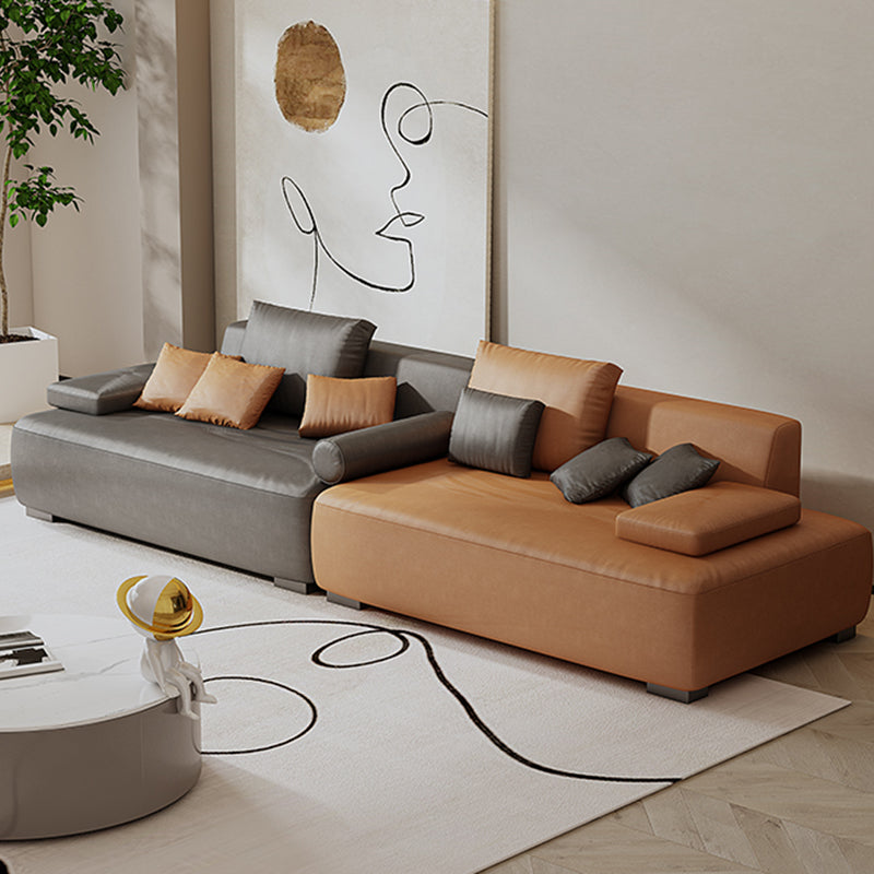 Transitional Modern Stain Resistant Sofa with Bolster Pillows 25.6"H Square Arm Sofa 110"L x 39"W x 26"H Microfiber Clearhalo 'furn' 'furn_sofas' 'Furniture' 'furniture_sofas' 'kitchen' 'kitchen_sofas' 'Living Room Furniture' 'Sofa' 'sofas' 4607781