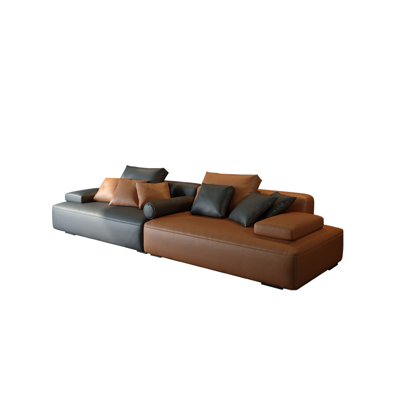 Transitional Modern Stain Resistant Sofa with Bolster Pillows 25.6"H Square Arm Sofa 122"L x 39"W x 26"H Clearhalo 'furn' 'furn_sofas' 'Furniture' 'furniture_sofas' 'kitchen' 'kitchen_sofas' 'Living Room Furniture' 'Sofa' 'sofas' 4607785