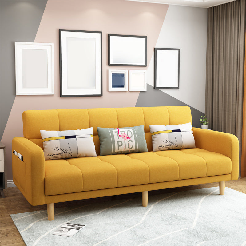 80"High Modern Nordic Square Arm Convertible Sofa with pillows Lemon Yellow Clearhalo 'furn' 'furn_sofas' 'Furniture' 'furniture_sofas' 'kitchen' 'kitchen_sofas' 'Living Room Furniture' 'Sofa' 'sofas' 4607873