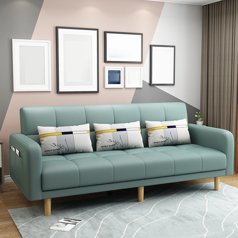 80"High Modern Nordic Square Arm Convertible Sofa with pillows Light Green Clearhalo 'furn' 'furn_sofas' 'Furniture' 'furniture_sofas' 'kitchen' 'kitchen_sofas' 'Living Room Furniture' 'Sofa' 'sofas' 4607875