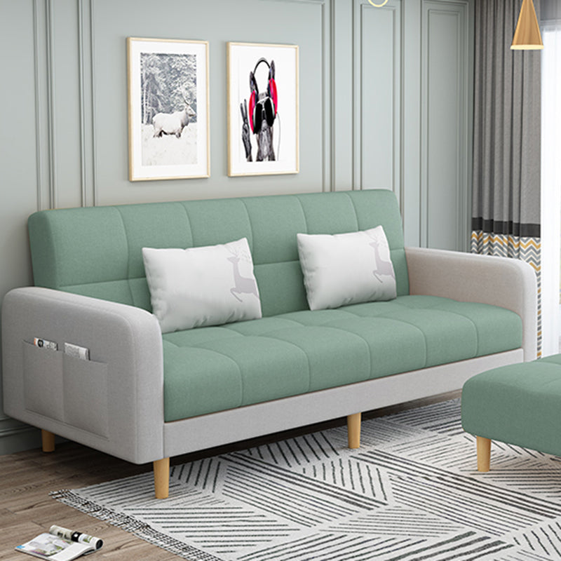 80"High Modern Nordic Square Arm Convertible Sofa with pillows White Green Clearhalo 'furn' 'furn_sofas' 'Furniture' 'furniture_sofas' 'kitchen' 'kitchen_sofas' 'Living Room Furniture' 'Sofa' 'sofas' 4607877