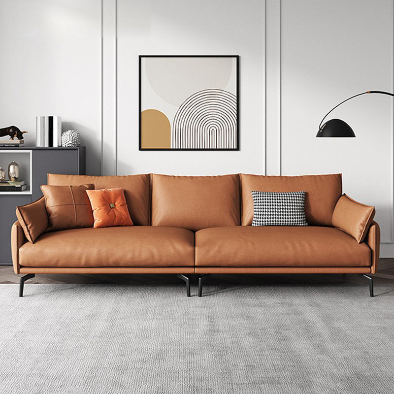 Leather Brown Settee Sofa Standard Square Arm Loveseat with Pillows 102"L x 35.5"W x 33"H Faux Leather Clearhalo 'furn' 'furn_sofas' 'Furniture' 'furniture_sofas' 'kitchen' 'kitchen_sofas' 'Living Room Furniture' 'Sofa' 'sofas' 4607921