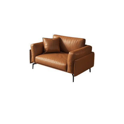 Leather Brown Settee Sofa Standard Square Arm Loveseat with Pillows 43"L x 35.5"W x 33"H Clearhalo 'furn' 'furn_sofas' 'Furniture' 'furniture_sofas' 'kitchen' 'kitchen_sofas' 'Living Room Furniture' 'Sofa' 'sofas' 4607924