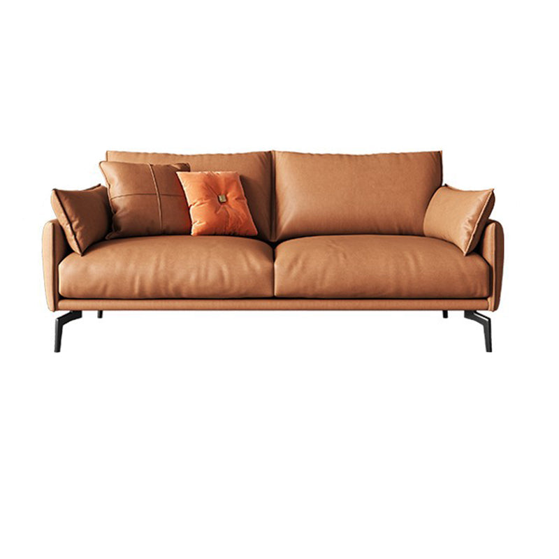 Leather Brown Settee Sofa Standard Square Arm Loveseat with Pillows 63"L x 35.5"W x 33"H Clearhalo 'furn' 'furn_sofas' 'Furniture' 'furniture_sofas' 'kitchen' 'kitchen_sofas' 'Living Room Furniture' 'Sofa' 'sofas' 4607926