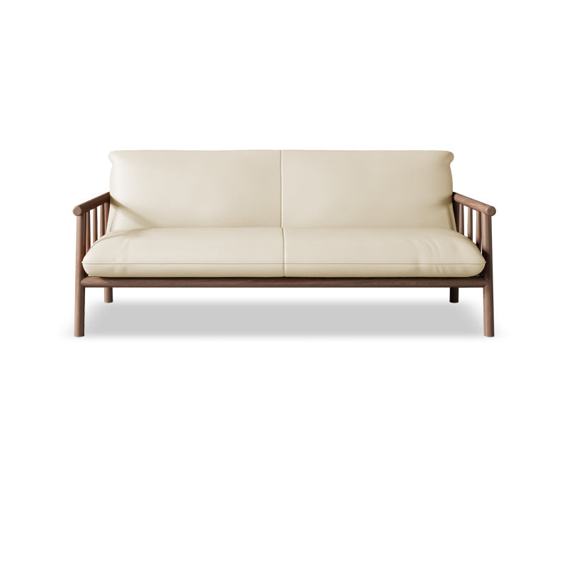 Faux Leather Modern Sofa Square Arm 29 "W Tight Back Sofa for living room 65"L x 29.5"W x 31.5"H White Walnut Clearhalo 'furn' 'furn_sofas' 'Furniture' 'furniture_sofas' 'kitchen' 'kitchen_sofas' 'Living Room Furniture' 'Sofa' 'sofas' 4607932