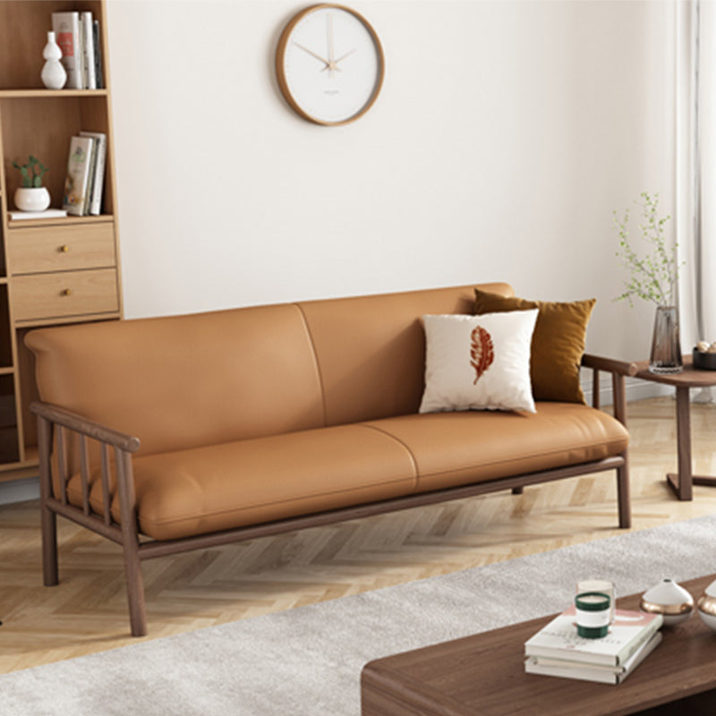Faux Leather Modern Sofa Square Arm 29 "W Tight Back Sofa for living room 65"L x 29.5"W x 31.5"H Brown Walnut Clearhalo 'furn' 'furn_sofas' 'Furniture' 'furniture_sofas' 'kitchen' 'kitchen_sofas' 'Living Room Furniture' 'Sofa' 'sofas' 4607933
