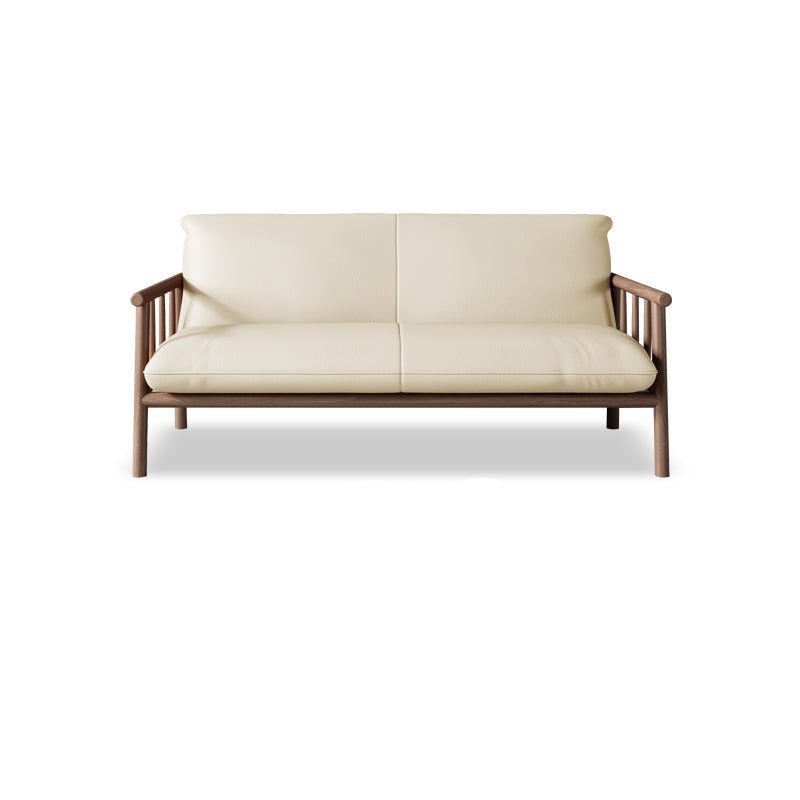 Faux Leather Modern Sofa Square Arm 29 "W Tight Back Sofa for living room 59"L x 29.5"W x 31.5"H White Walnut Clearhalo 'furn' 'furn_sofas' 'Furniture' 'furniture_sofas' 'kitchen' 'kitchen_sofas' 'Living Room Furniture' 'Sofa' 'sofas' 4607936