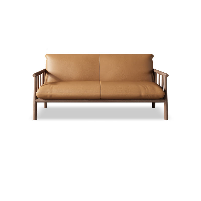 Faux Leather Modern Sofa Square Arm 29 "W Tight Back Sofa for living room 59"L x 29.5"W x 31.5"H Brown Walnut Clearhalo 'furn' 'furn_sofas' 'Furniture' 'furniture_sofas' 'kitchen' 'kitchen_sofas' 'Living Room Furniture' 'Sofa' 'sofas' 4607940