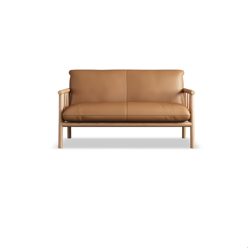Faux Leather Modern Sofa Square Arm 29 "W Tight Back Sofa for living room 47"L x 29.5"W x 31.5"H Brown Wood Clearhalo 'furn' 'furn_sofas' 'Furniture' 'furniture_sofas' 'kitchen' 'kitchen_sofas' 'Living Room Furniture' 'Sofa' 'sofas' 4607946