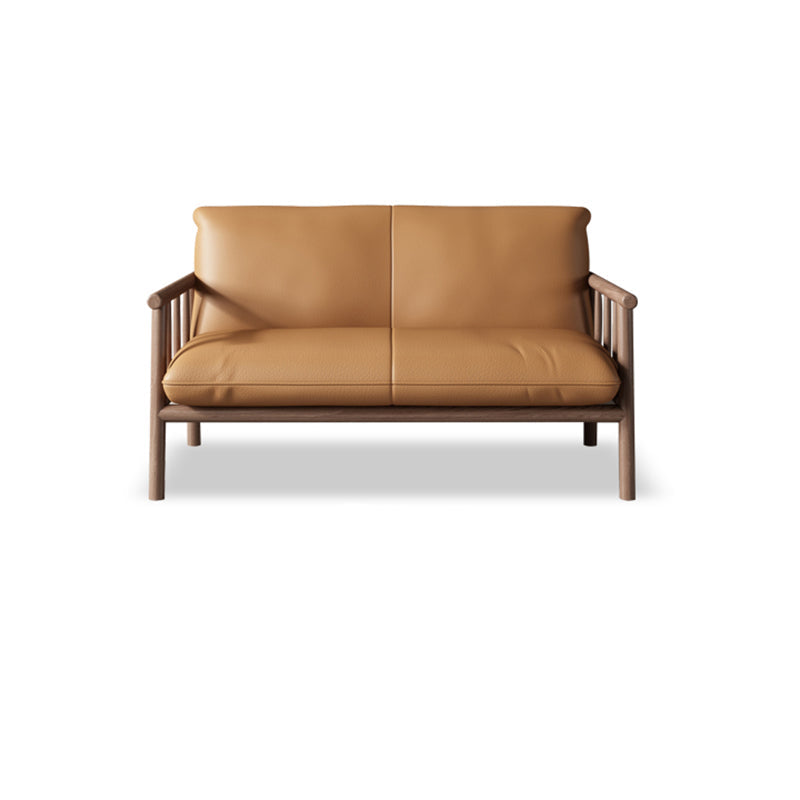 Faux Leather Modern Sofa Square Arm 29 "W Tight Back Sofa for living room 47"L x 29.5"W x 31.5"H Brown Walnut Clearhalo 'furn' 'furn_sofas' 'Furniture' 'furniture_sofas' 'kitchen' 'kitchen_sofas' 'Living Room Furniture' 'Sofa' 'sofas' 4607947